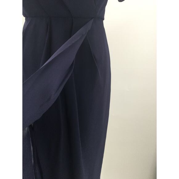 AW BRIDAL SZ 10 L dark navy blue chiffon Osage faux wrap midi dress NEW B78 - Picture 6 of 10
